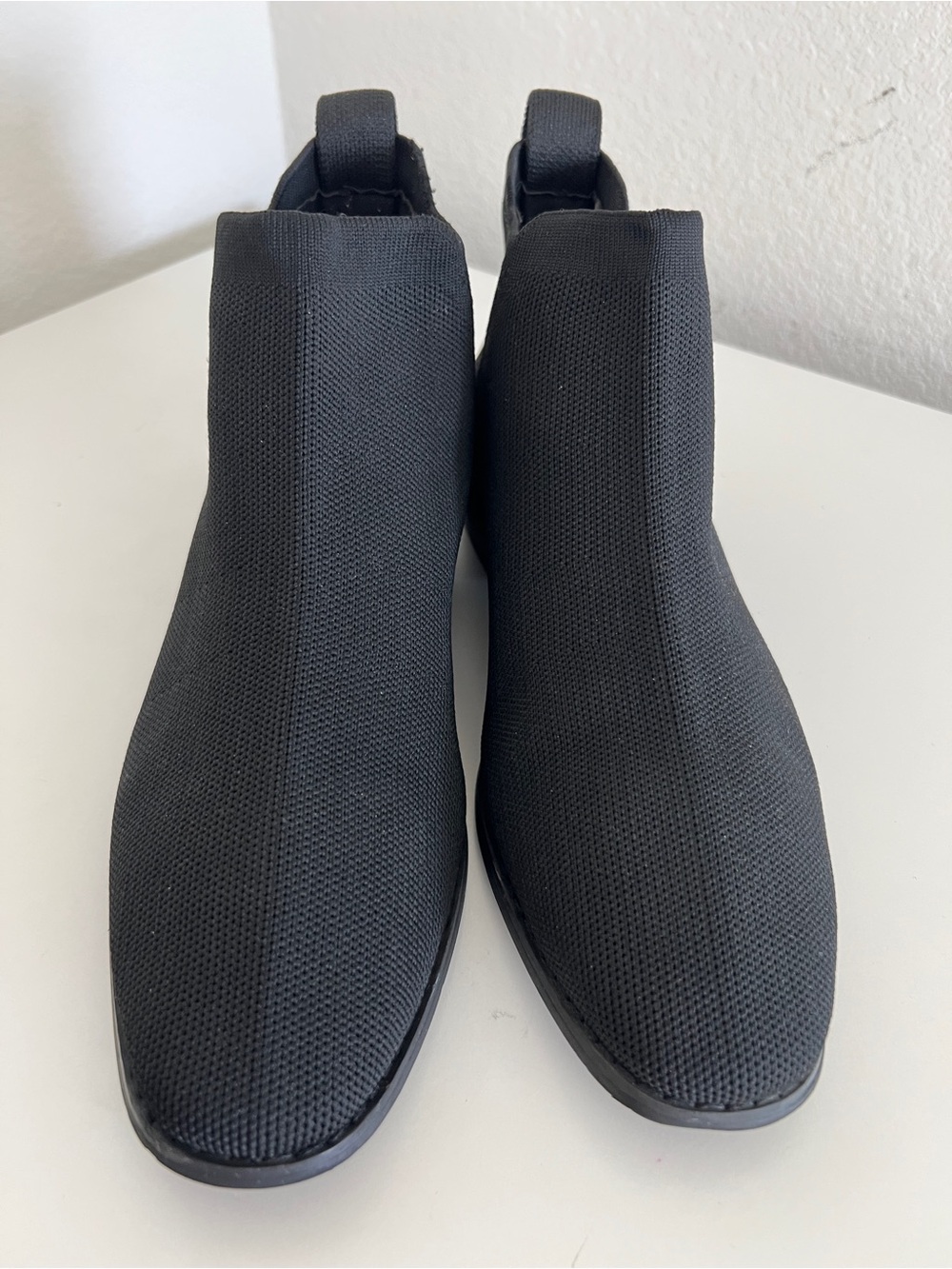 Black Knit Bacia Ankle Boots Sock like square toe